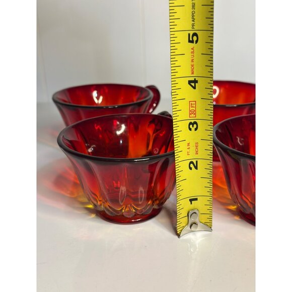 VTG Anchor Hocking Royal Ruby Glass Teacup 2.25"x4" Set of 4 Glassware Amberina - Picture 6 of 7